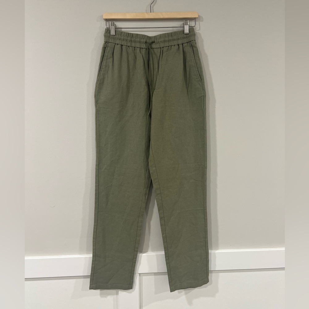Les Deux Patrick Linen Pants XS Lichen Green Elastic Waist Drawstring NWT